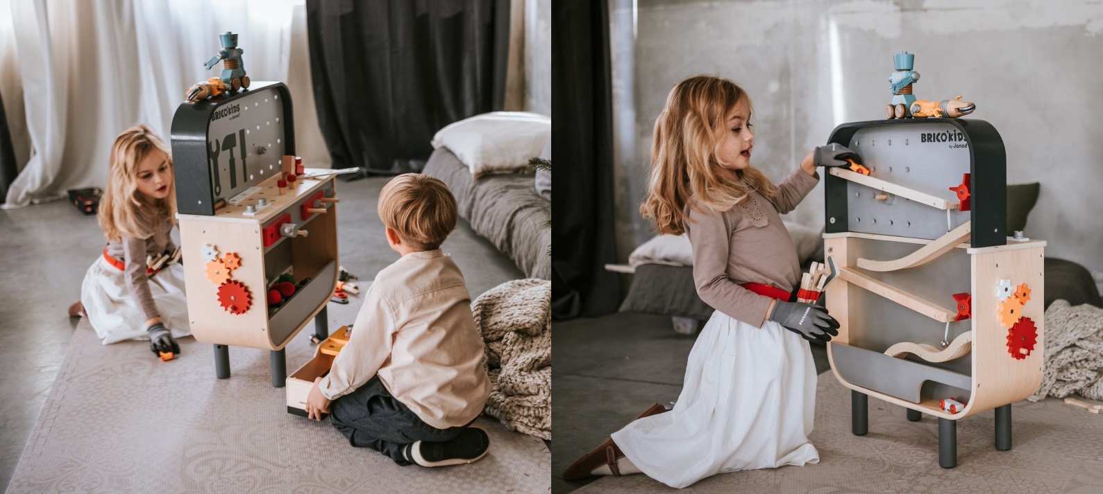 Dreven obojstrann detsk diela a zvodn drha 2v1 BricoKids Janod 34 ks od 3 rokov