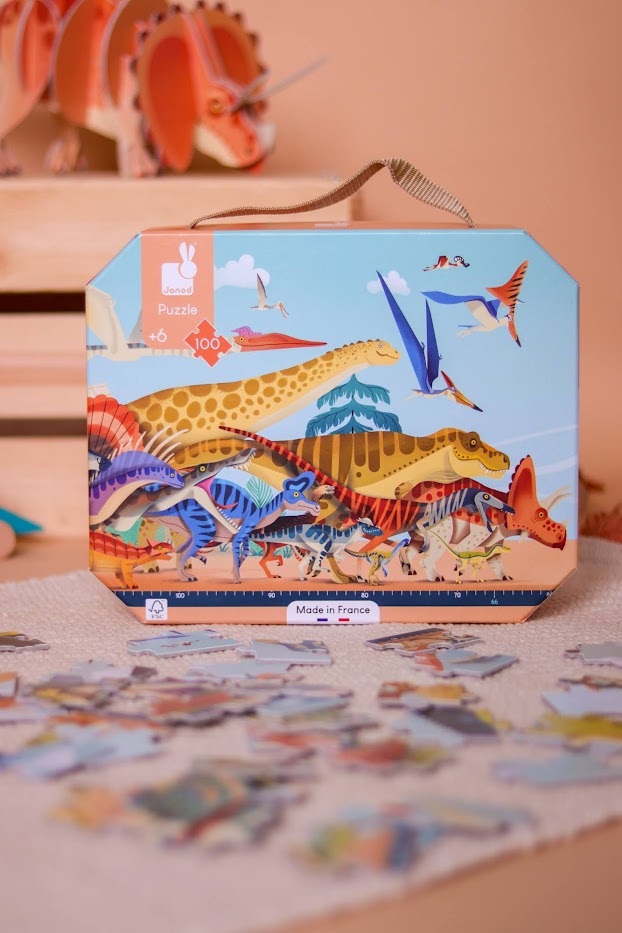 Panoramatick� puzzle pre deti v kufr�ku Dinosaury Dino Janod 100 ks