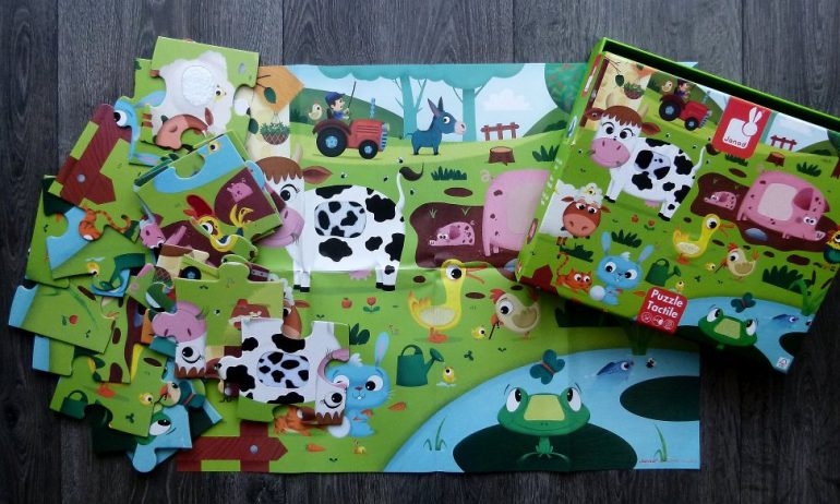 Puzzle dotykov� Zvieratk� na farme Janod s text�rou 20 ks od 3-6 rokov