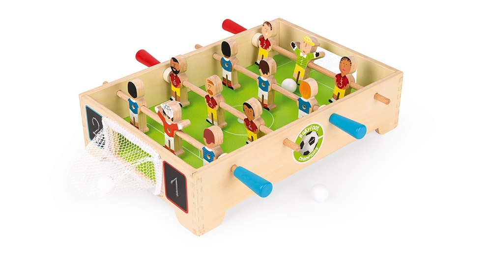 Drevený futbalový stôl Champions Janod so sieťkovou bránkou od 3-8 rokov