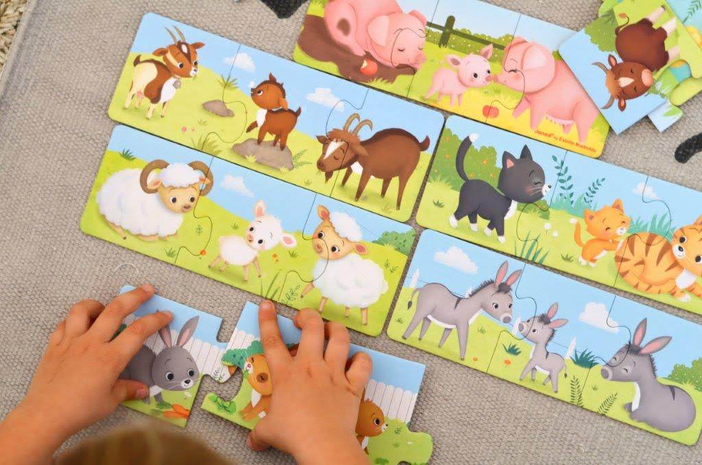 Puzzle pre najmenších Nájdi rodiny zvierat a mláïatká Trionimo Janod 30 ks od 3 rokov