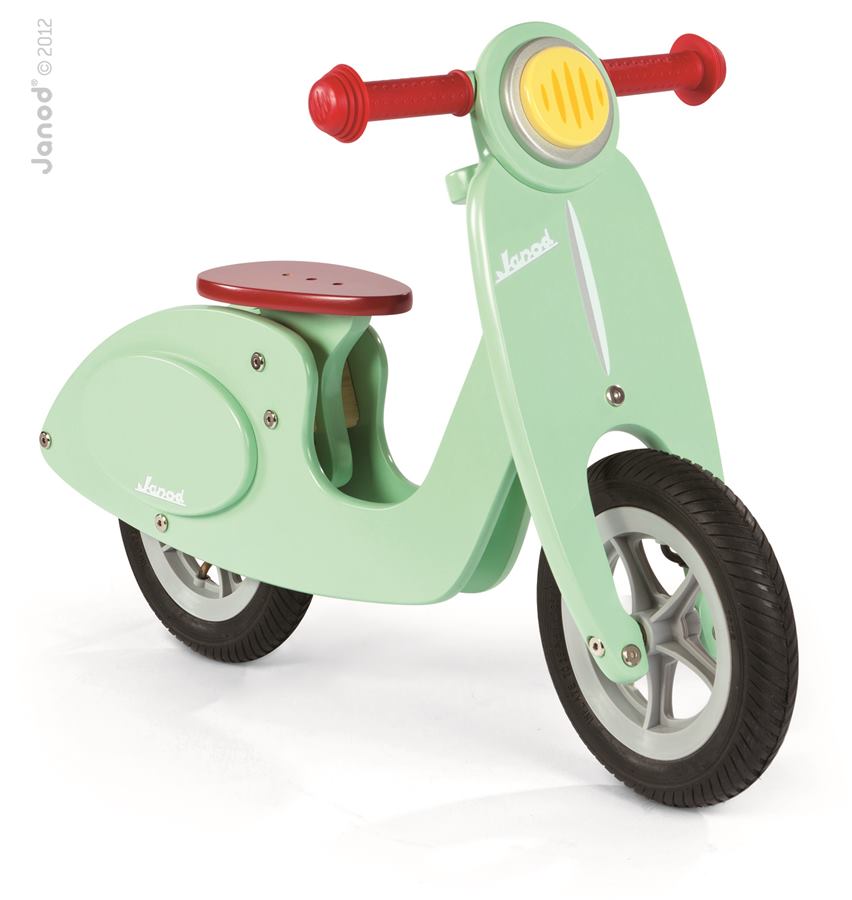 J03243_Drevene_odrazadlo_Vespa_mint_skuter_Janod_zelene_na_rozvoj_rovnovahy_od_3-6_rokov
