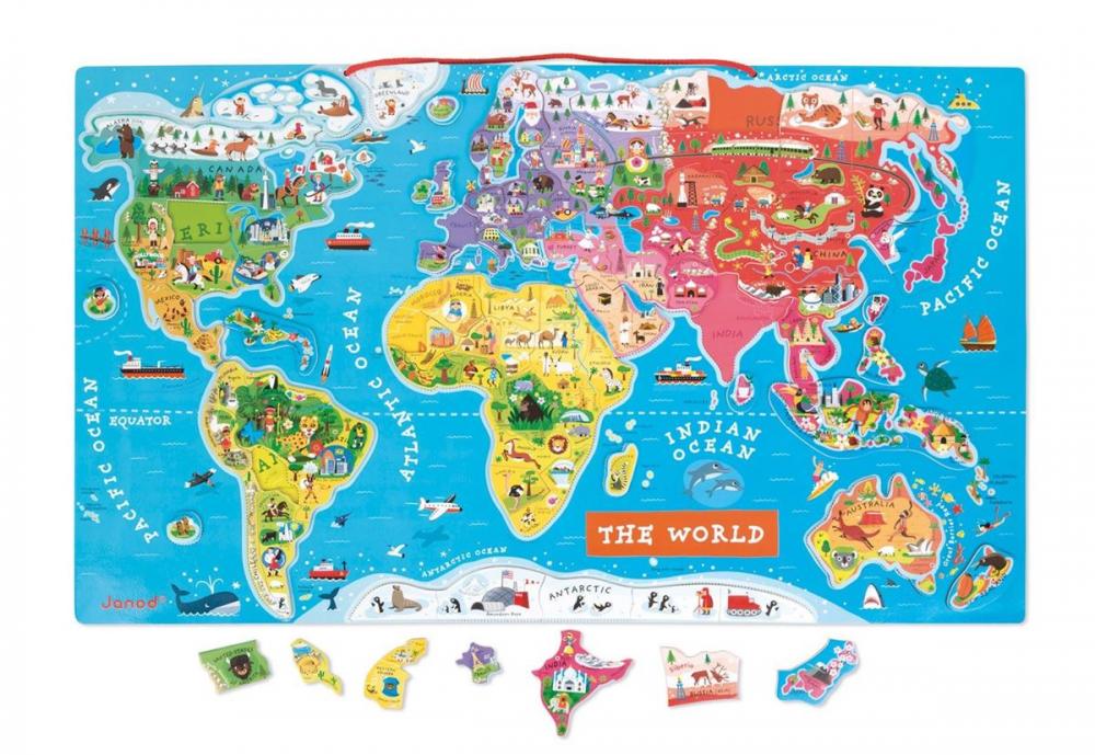 Magnetick� mapa sveta Janod na zavesenie anglick� verzia od 5 rokov puzzle 92 magnetov