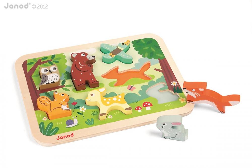 Dreven vkladacie puzzle pre najmench Lesn zvierat Chunky Janod od 1 roka 7 dielov