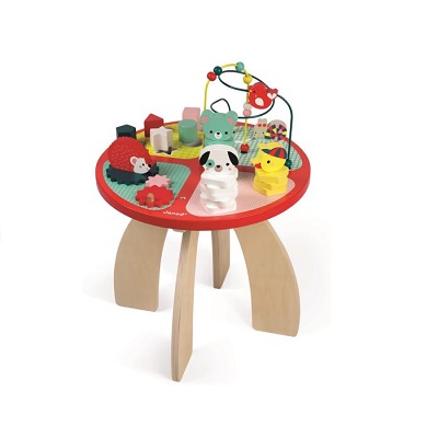 Drevený hrací stolík s aktivitami na jemnú motoriku Baby Forest Janod od 1 roka