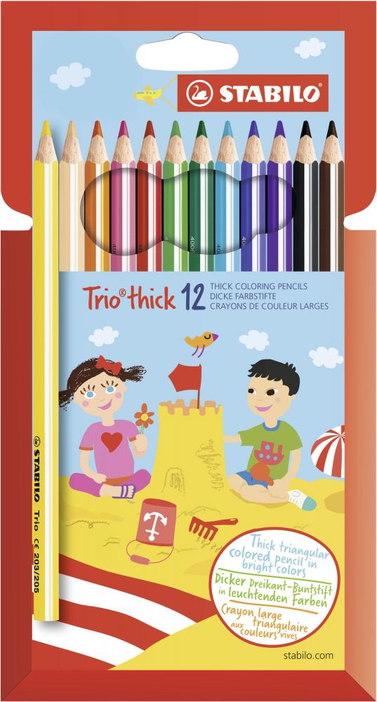 Trojhranné farbičky pastelky Trio Stabilo hrubé 12 ks