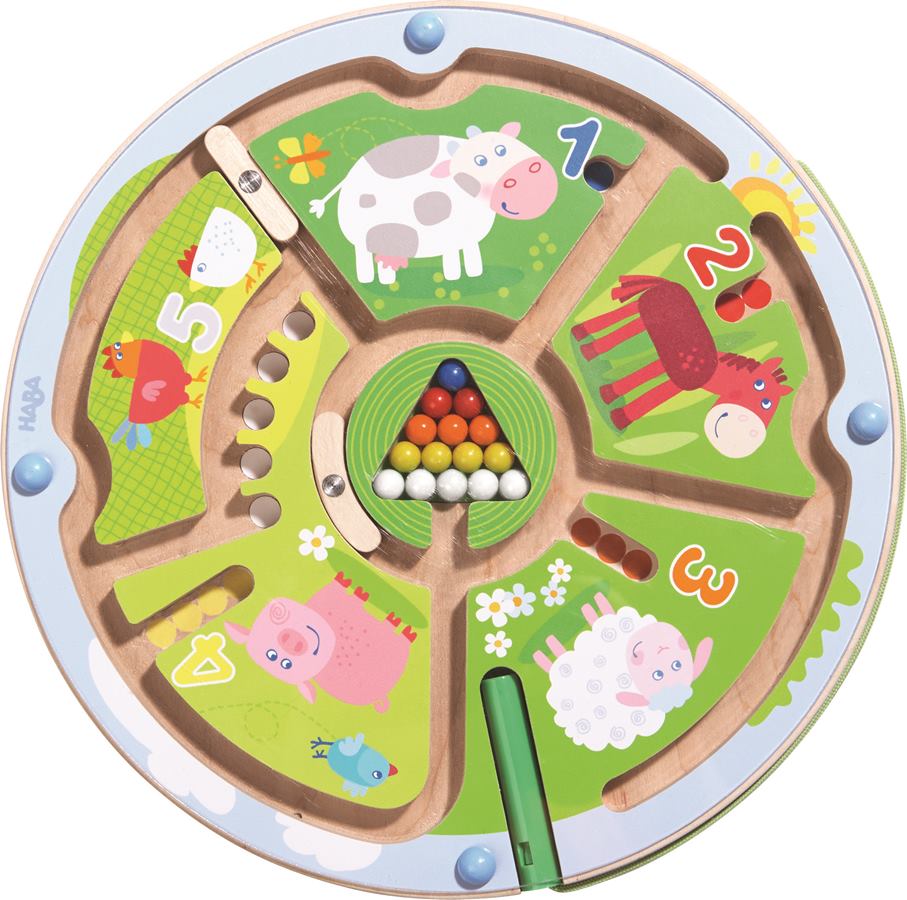 Detská hra magnetický labyrint s perom Farma Čísla Haba na rozvoj motoriky od 2 rokov