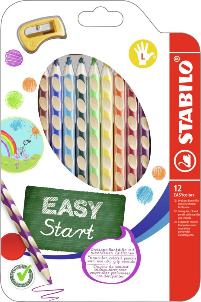 Farbičky pre ľavákov EASYcolors Stabilo pastelky so strúhadlom 12 ks 
