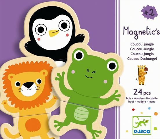 Drevená magnetická skladačka pre deti Zvieratká dvojdielna Djeco od 2 rokov