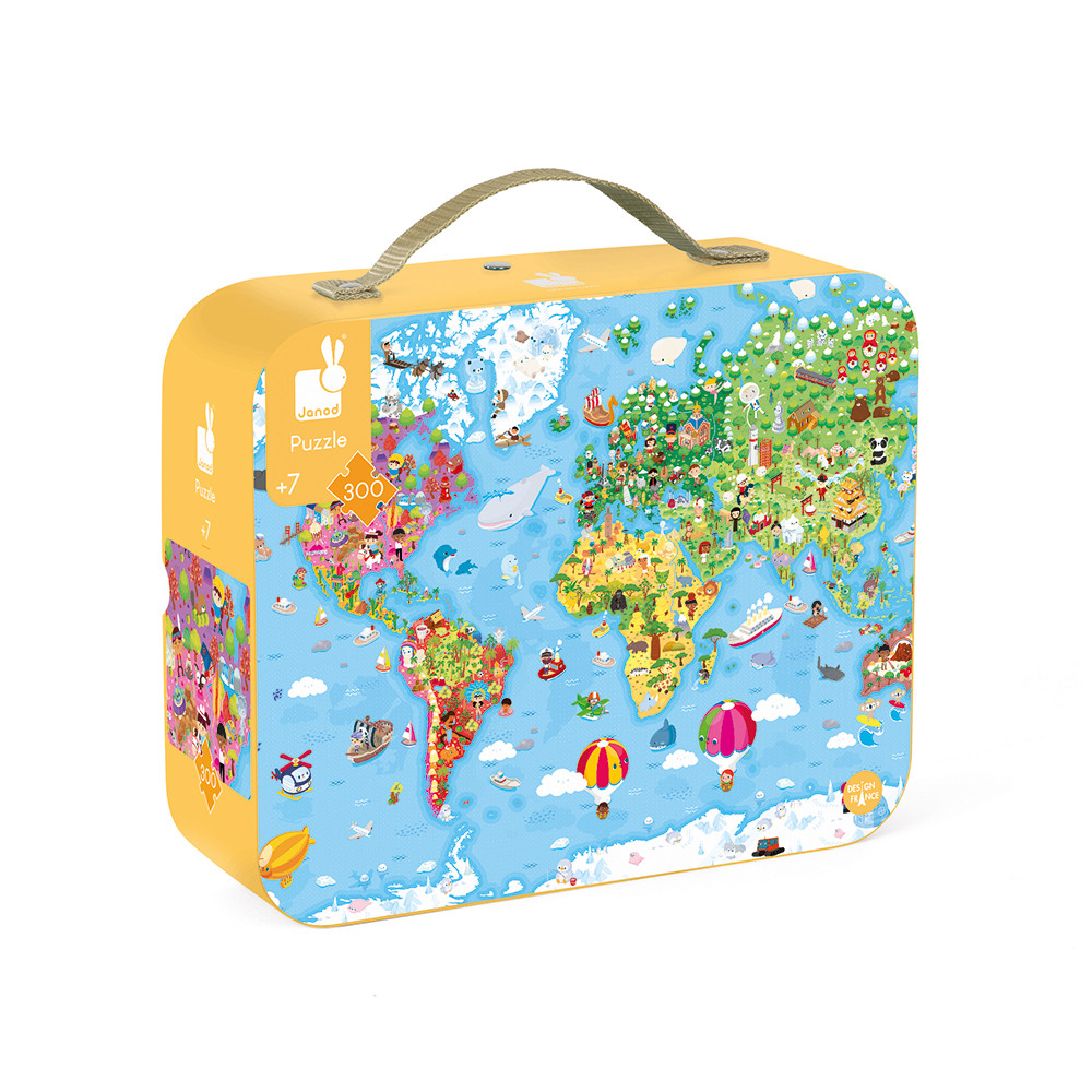 Kartónové puzzle Mapa sveta v kufríku 300 ks od 6 rokov