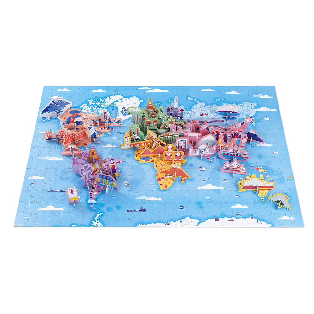 Vzdelávacie puzzle pre deti Zaujímavosti sveta Janod 350 ks s figúrkami kuriozít 50 ks