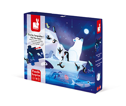 Detské puzzle s prekvapením Zvieratká Antarktída Janod s otváracími okienkami 20 ks od 2r.