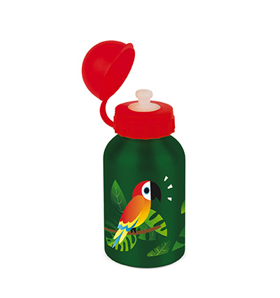 Kovová fľaša pre deti na bicykel Papagáj Janod zeleno-červená