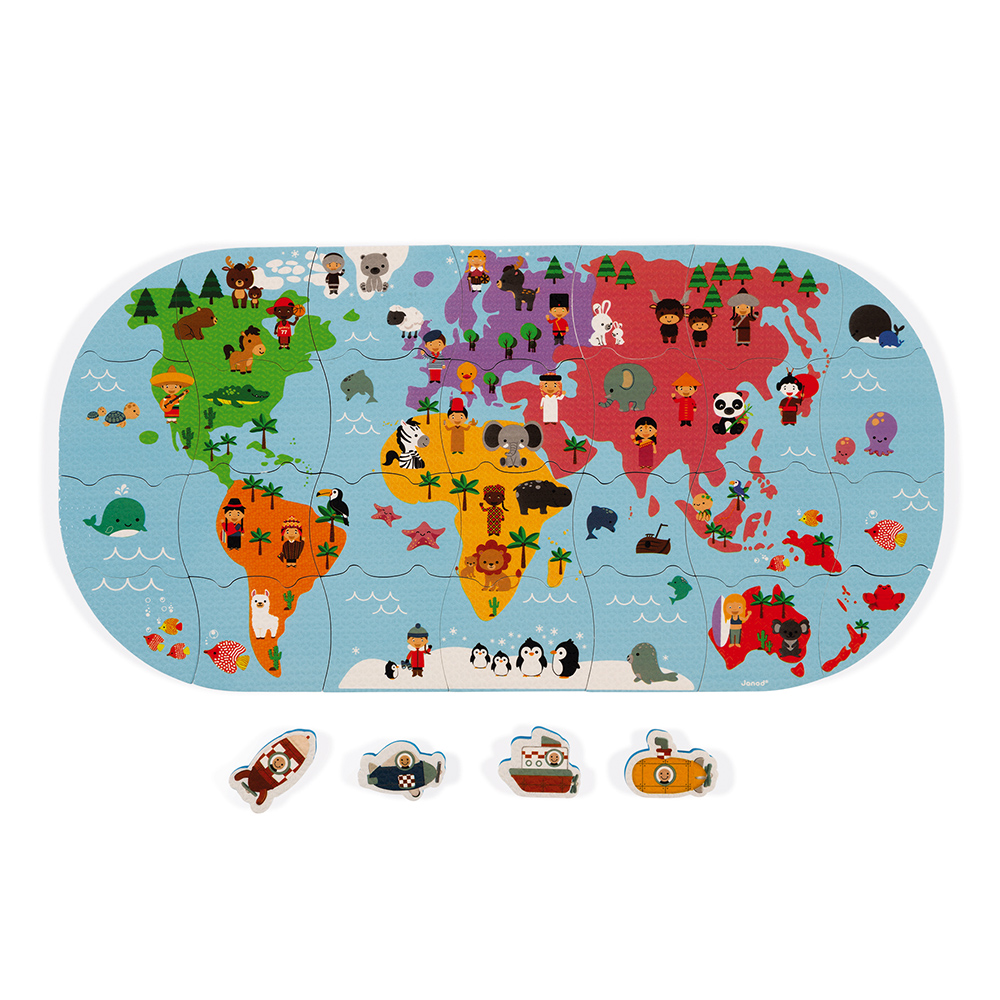 Hraèka do vody mäkké puzzle pre deti Mapa sveta Janod 28 ks