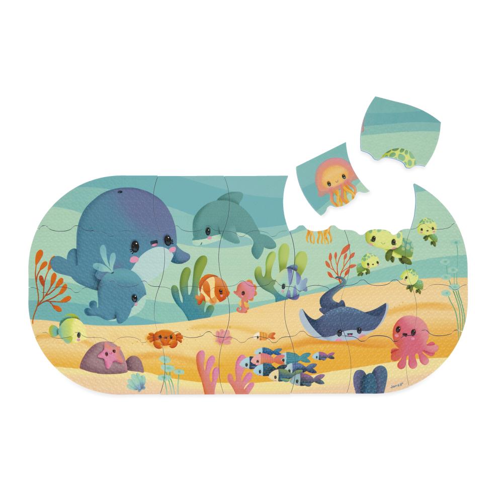 Hračka do vody mäkké puzzle pre deti Morské zvieratká Janod 28 ks