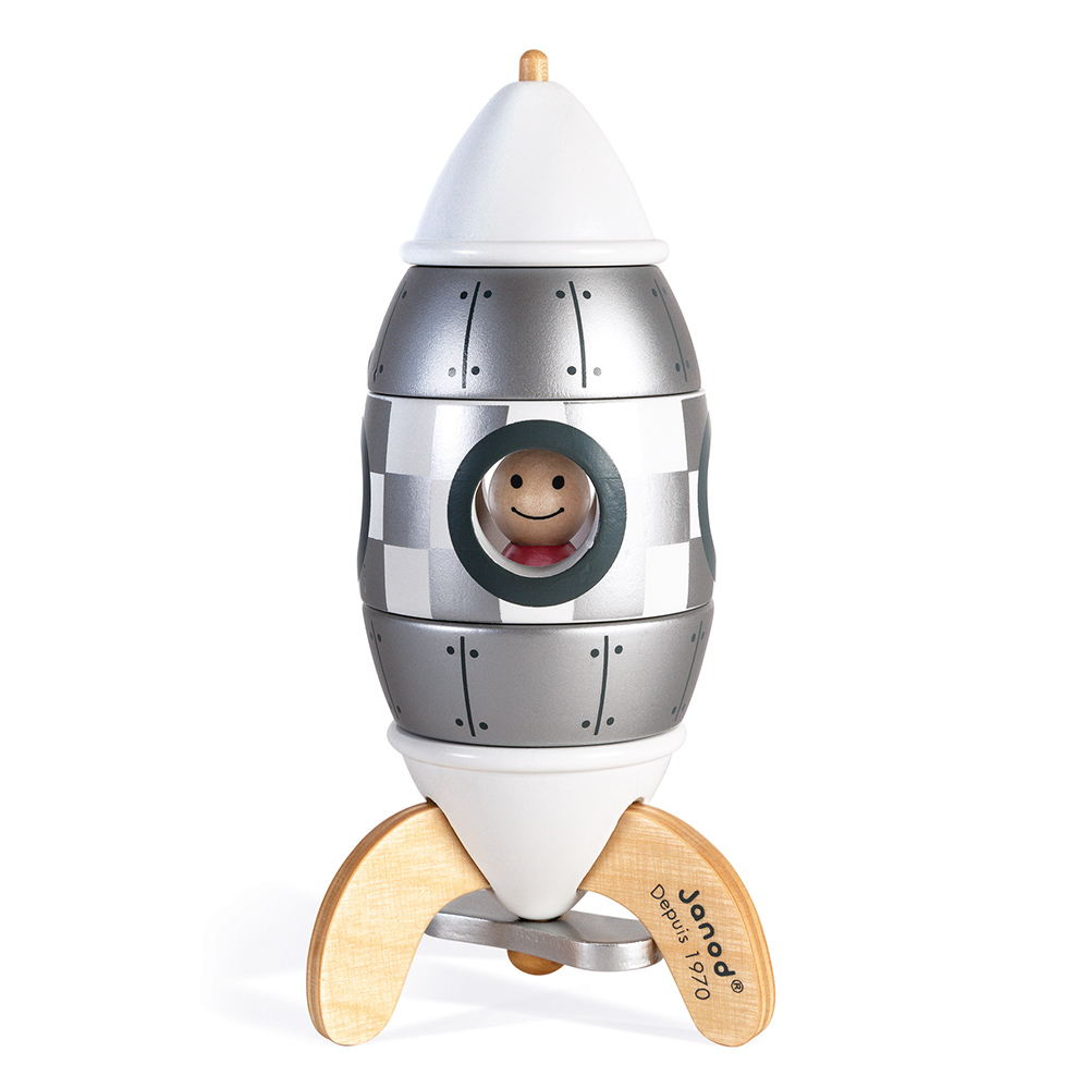 Dreven magnetick skladaka Raketa Janod 16 cm od 2 rokov 9 dielov