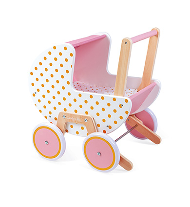 Drevený koèík pre bábiky Candy Chic Janod bodkový s perinkou pre deti od 1 roka