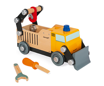 Dreven auto a stavebnica pre chlapcov Nkladn auto BricoKids Janod s nradm 43 ks