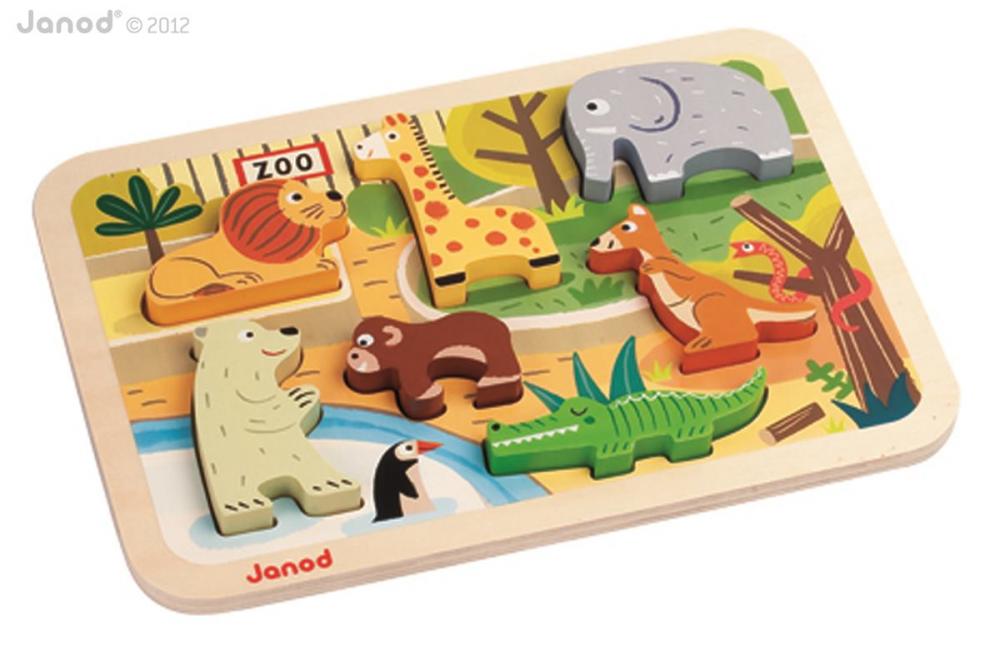 Drevené vkladacie puzzle pre najmenších ZOO Chunky Janod od 1 roka 7 dielov