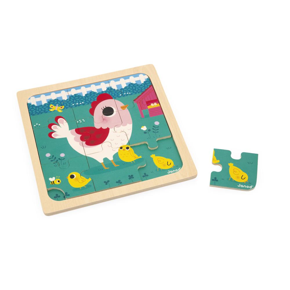 Dreven puzzle s predlohou pre najmench Sliepka Janod 9 ks
