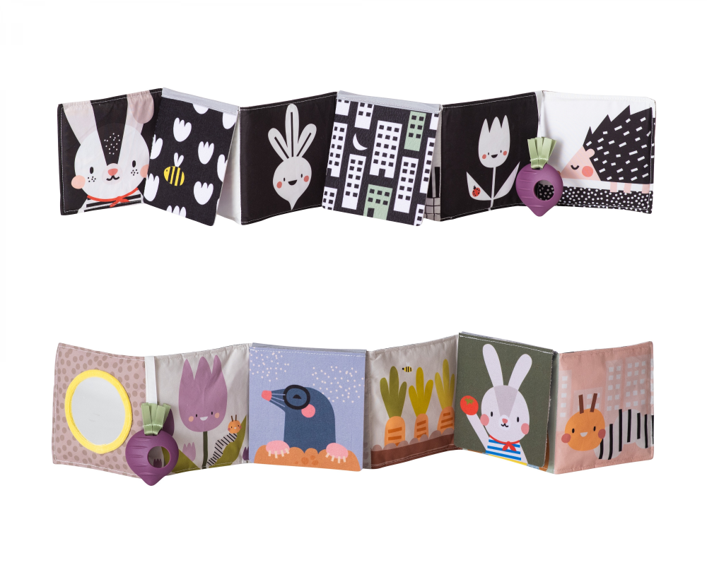 Textilná obojstranná knižka pre najmenších Záhrada Taf Toys 