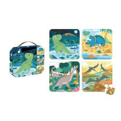 J02541 Janod Puzzle v kufrku 4v1 Dinosaury 4