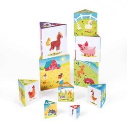 Skladacia pyramda ivot na farme kartnov kocky Janod trojuholnkov od 1 roka
