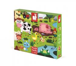 Puzzle dotykové Zvieratká na farme Janod s textúrou 20 ks od 3-6 rokov