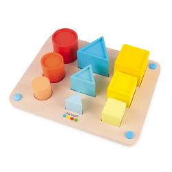 Drevená hračka na vkladanie Učíme sa tvary farby veľkosti Janod séria Montessori
