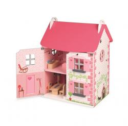 Drevený domček pre bábiky Mademoiselle Janod s príslušenstvom 11 ks nábytku od 3 rokov