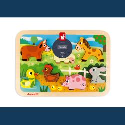 J07055_Dreven vkladacie puzzle pre najmench Farma Chunky Janod od 1 roka 7 dielov_