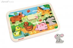 Dreven vkladacie puzzle pre najmench Farma Chunky Janod od 1 roka 7 dielov