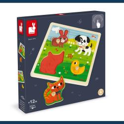 J07080_Dreven vkladacie dotykov puzzle pre najmench Domce zvieratk Janod 4