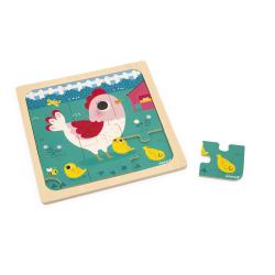 Dreven puzzle s predlohou pre najmench Sliepka Janod 9 ks