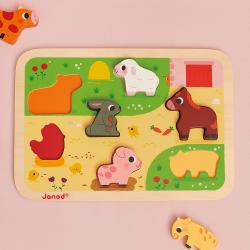 J07121 Janod Dreven vkladacie puzzle pre najmench Farma Chunky 11