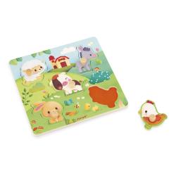 Janod Farm Dreven vkladacie puzzle s chytom Zvieratk