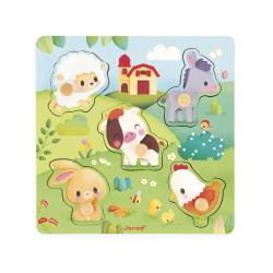 Janod Farm Dreven vkladacie puzzle s chytom Zvieratk 4