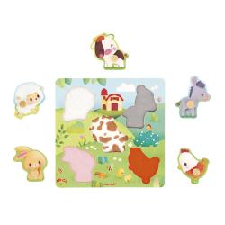 Janod Farm Dreven vkladacie puzzle s chytom Zvieratk 5