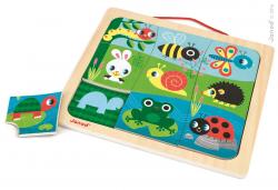 Dreven vkladacie magnetick puzzle s tiemi Zvieratk v zhrade Janod od 1 roka 9 dielov