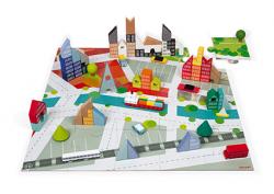 Dreven kocky Kubix Mesto Janod 60 ks stavebnica s puzzle podlokou od 3 rokov