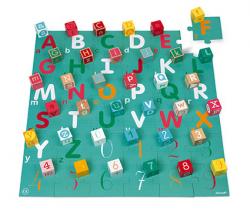 Dreven kocky Kubix Abeceda sla Janod 40 ks stavebnica s puzzle podlokou od 2 rokov