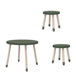 Sada Drevený stôl a 2 stoličky Flexa tmavozelená farba